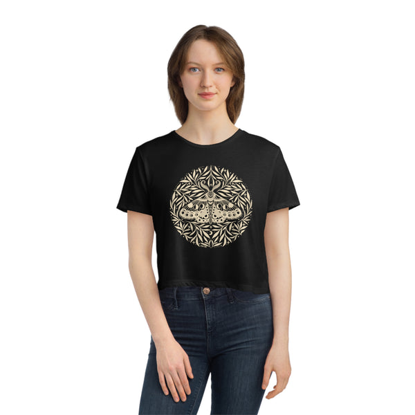 Botanical Moth - Women's Flowy Cropped Tee