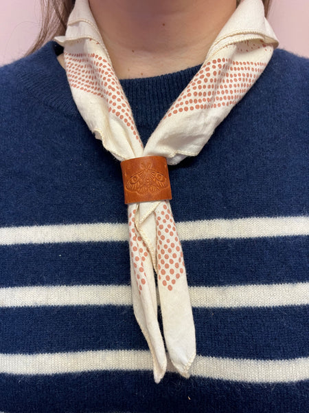 Moth Stamped Leather Bandana Slide - Warm Brown