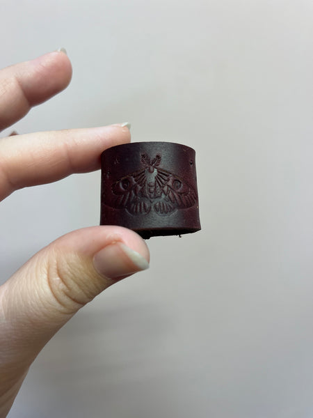 Moth Stamped Leather Bandana Slide - Dark Brown