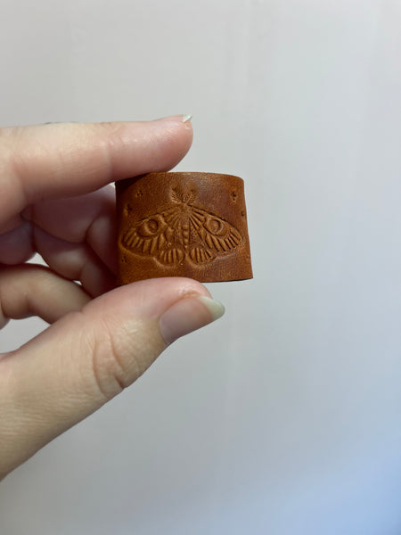 Moth Stamped Leather Bandana Slide - Warm Brown
