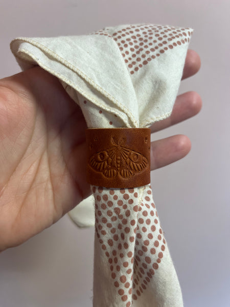 Moth Stamped Leather Bandana Slide - Warm Brown