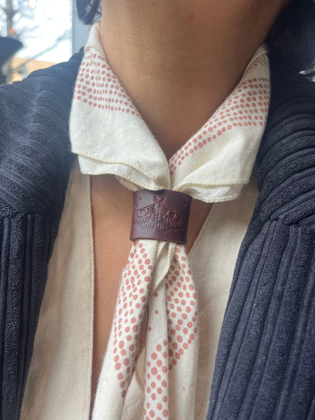 Moth Stamped Leather Bandana Slide - Dark Brown