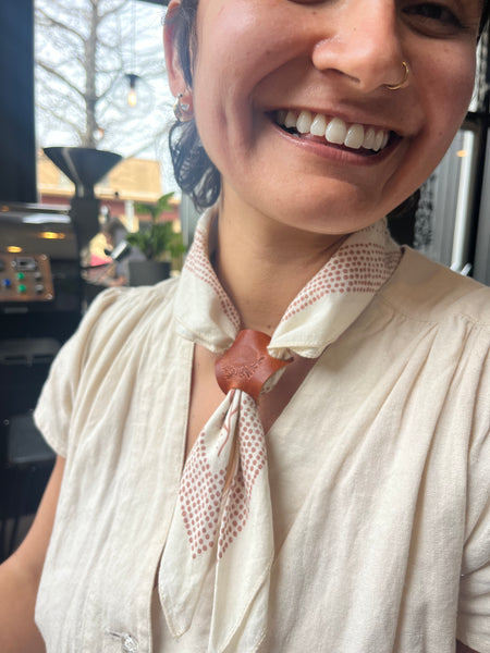 Poppy Stamped Leather Bandana Slide - Warm Brown