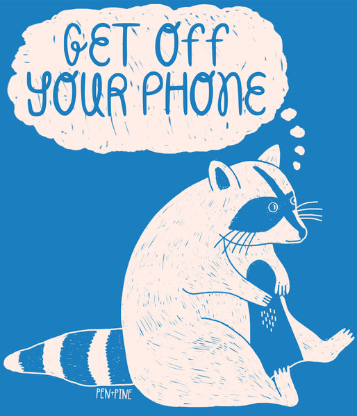 Get Off Your Phone Raccoon Sticker