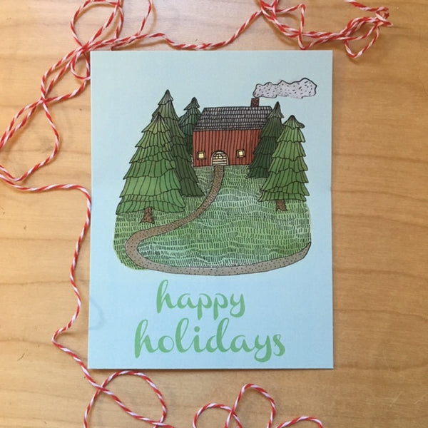 Happy Holidays Cabin Card + Card Pack