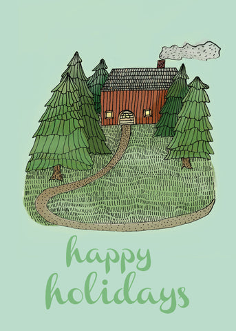 Happy Holidays Cabin Card + Card Pack